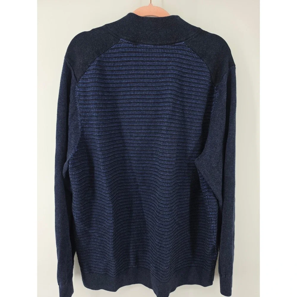Tommy Bahama Mens XL Blue Striped Quarter Zip Cotton Tencel Pullover Sweater